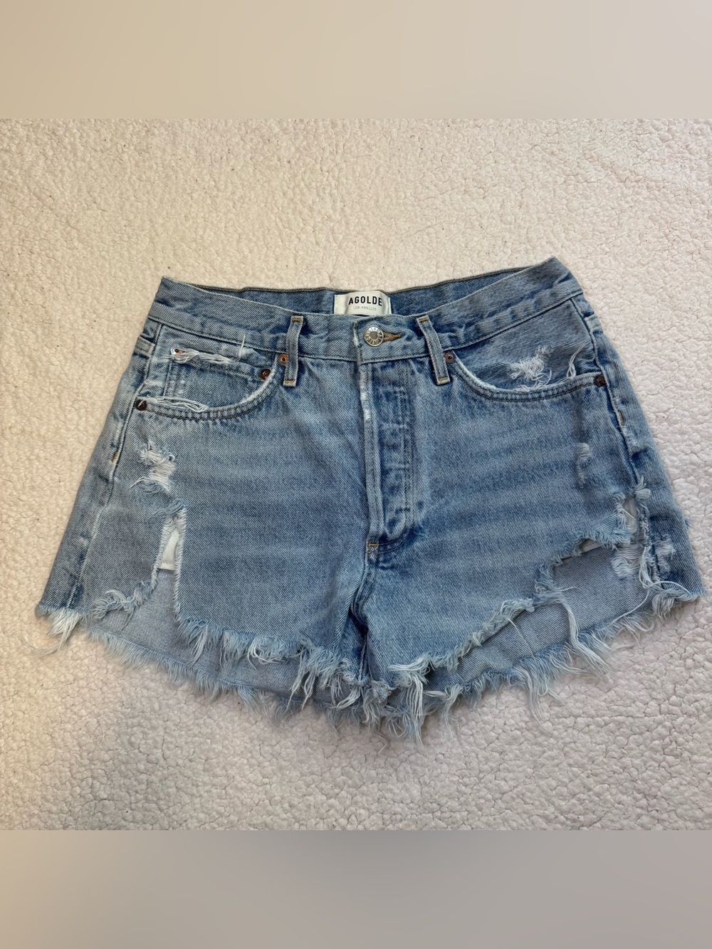 AGOLDE Parker Vintage Cut Off Jean Blue Shorts Distressed Size 26 CUT# 56283